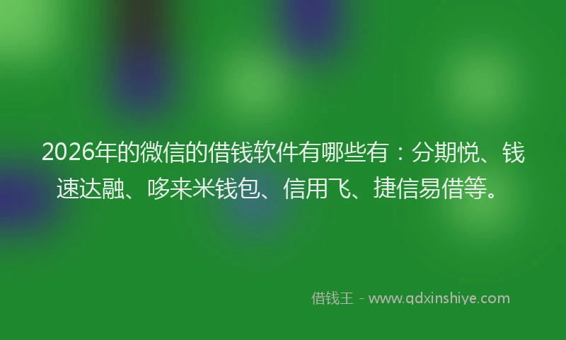 2026年的微信的借钱软件有哪些有：分期悦、钱速达融、哆来米钱包、信用飞、捷信易借等。