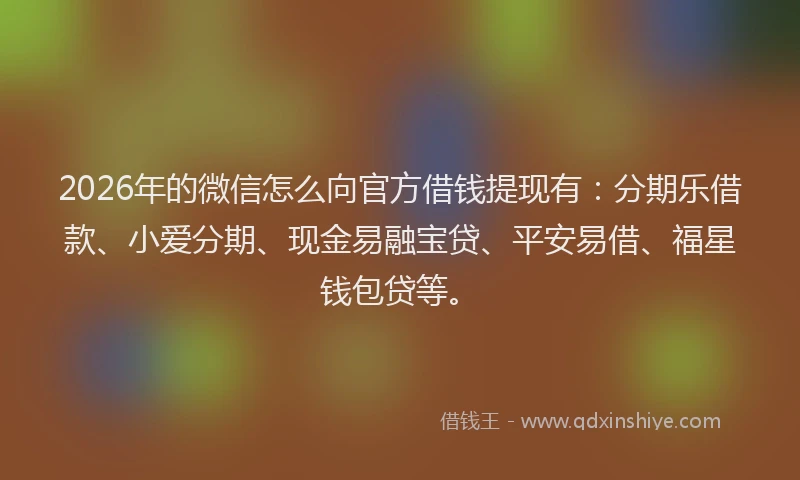 2026年的微信怎么向官方借钱提现有：分期乐借款、小爱分期、现金易融宝贷、平安易借、福星钱包贷等。