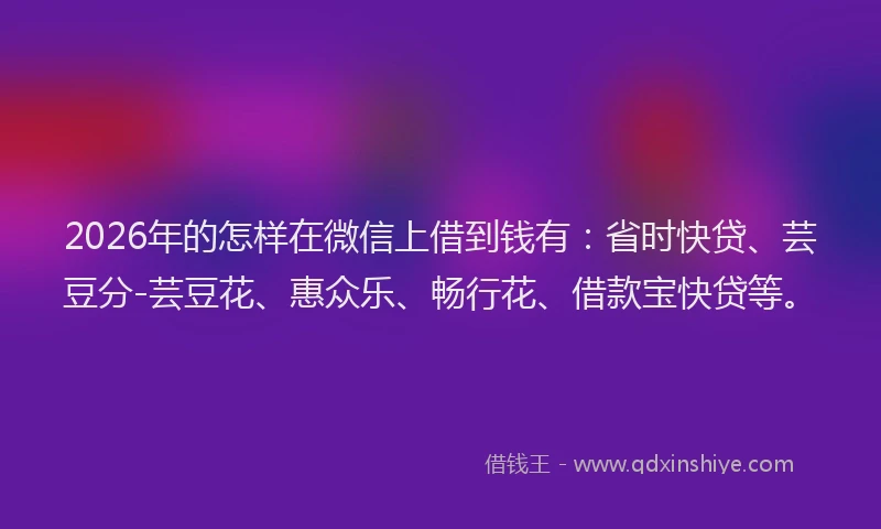 2026年的怎样在微信上借到钱有：省时快贷、芸豆分-芸豆花、惠众乐、畅行花、借款宝快贷等。