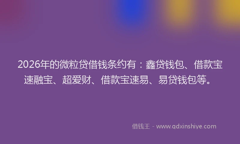 2026年的微粒贷借钱条约有：鑫贷钱包、借款宝速融宝、超爱财、借款宝速易、易贷钱包等。