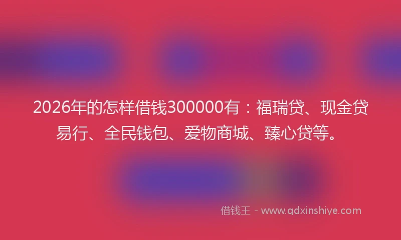 2026年的怎样借钱300000有:福瑞贷、现金贷易行、全民钱包、爱物商城、臻心贷等。