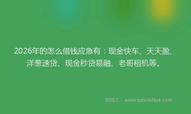 2026年的怎么借钱应急有：现金快车、天天盈、洋葱速贷、现金秒贷易融、老哥租机等。