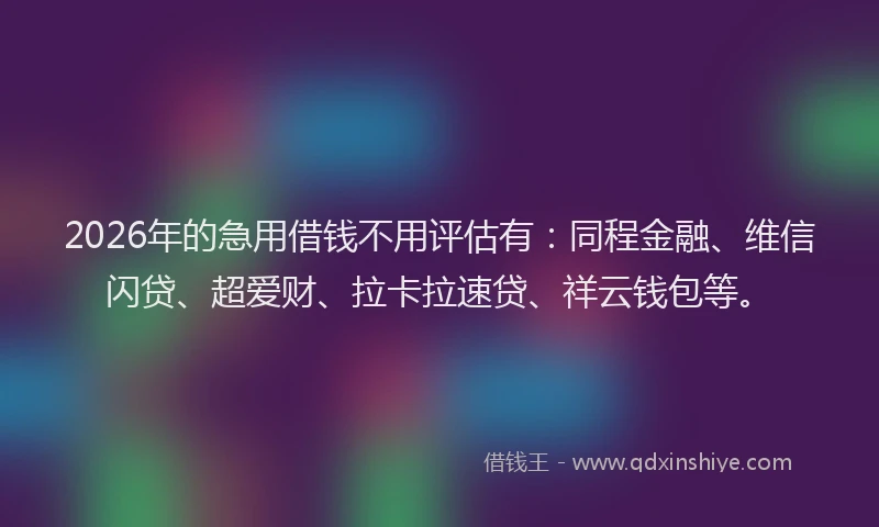 2026年的急用借钱不用评估有:同程金融、维信闪贷、超爱财、拉卡拉速贷、祥云钱包等。