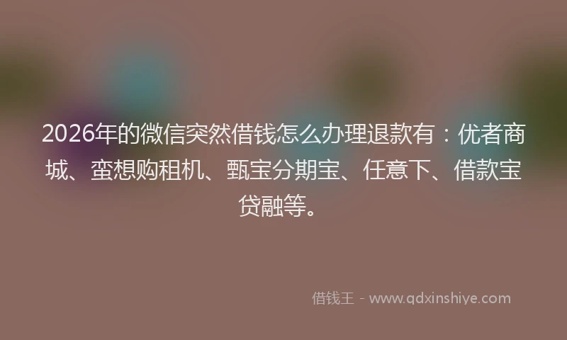 2026年的微信突然借钱怎么办理退款有：优者商城、蛮想购租机、甄宝分期宝、任意下、借款宝贷融等。