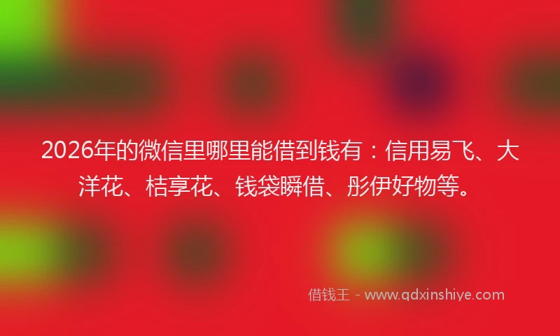 2026年的微信里哪里能借到钱有：信用易飞、大洋花、桔享花、钱袋瞬借、彤伊好物等。