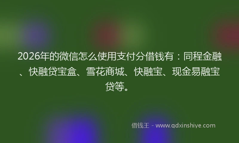 2026年的微信怎么使用支付分借钱有：同程金融、快融贷宝盒、雪花商城、快融宝、现金易融宝贷等。