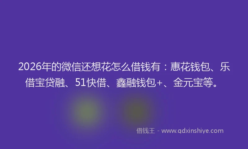 2026年的微信还想花怎么借钱有：惠花钱包、乐借宝贷融、51快借、鑫融钱包+、金元宝等。