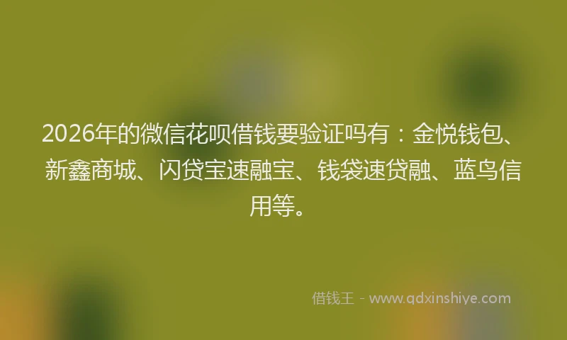 2026年的微信花呗借钱要验证吗有：金悦钱包、新鑫商城、闪贷宝速融宝、钱袋速贷融、蓝鸟信用等。