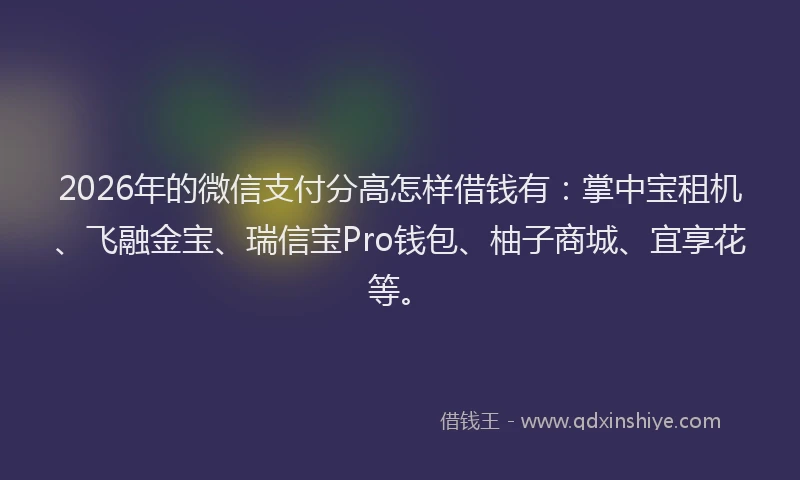 2026年的微信支付分高怎样借钱有：掌中宝租机、飞融金宝、瑞信宝Pro钱包、柚子商城、宜享花等。