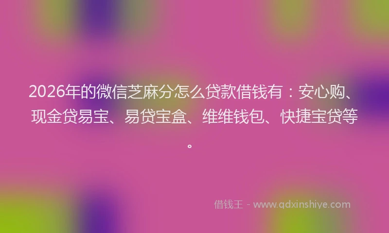 2026年的微信芝麻分怎么贷款借钱有：安心购、现金贷易宝、易贷宝盒、维维钱包、快捷宝贷等。