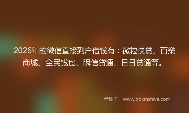 2026年的微信直接到户借钱有：微粒快贷、百樂商城、全民钱包、瞬信贷通、日日贷通等。