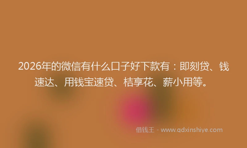 2026年的微信有什么口子好下款有：即刻贷、钱速达、用钱宝速贷、桔享花、薪小用等。