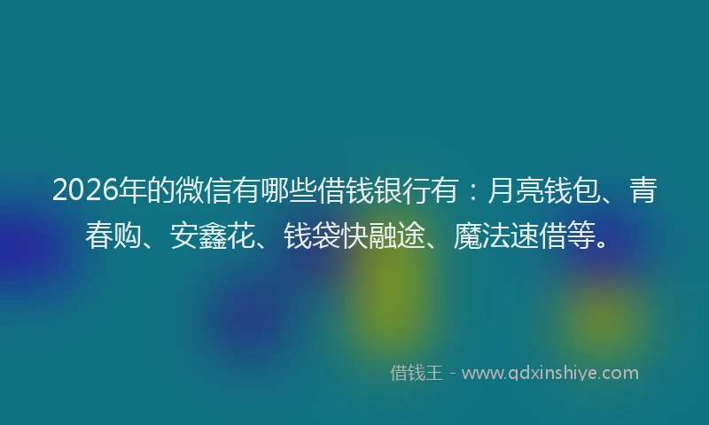 2026年的微信有哪些借钱银行有：月亮钱包、青春购、安鑫花、钱袋快融途、魔法速借等。