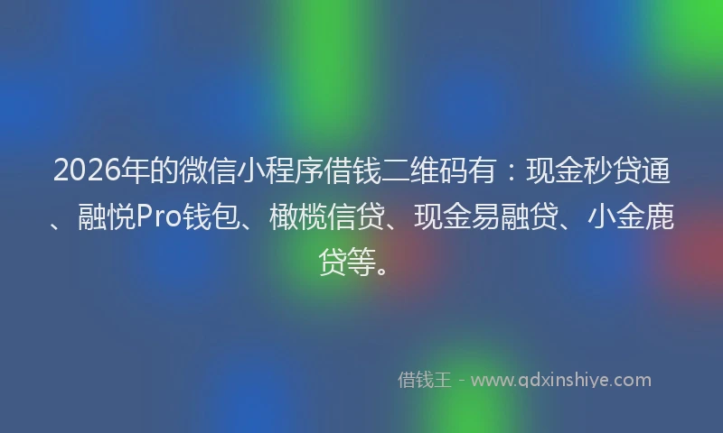 2026年的微信小程序借钱二维码有：现金秒贷通、融悦Pro钱包、橄榄信贷、现金易融贷、小金鹿贷等。