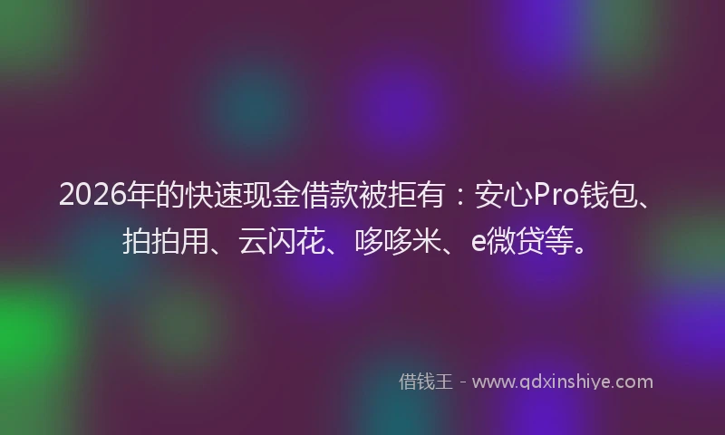 2026年的快速现金借款被拒有：安心Pro钱包、拍拍用、云闪花、哆哆米、e微贷等。
