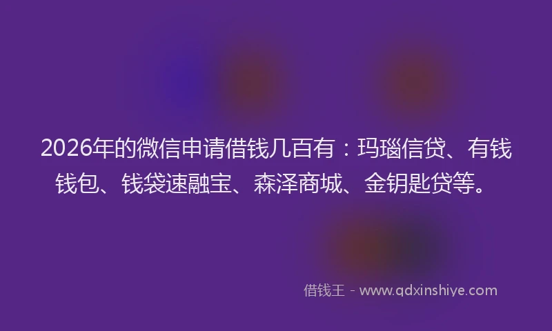 2026年的微信申请借钱几百有：玛瑙信贷、有钱钱包、钱袋速融宝、森泽商城、金钥匙贷等。