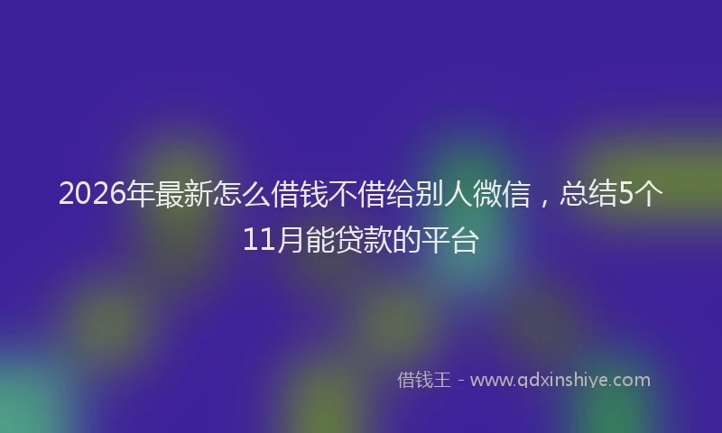 2026年最新怎么借钱不借给别人微信，总结5个11月能贷款的平台