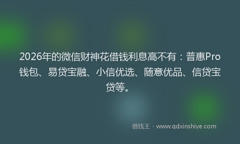 2026年的微信财神花借钱利息高不有：普惠Pro钱包、易贷宝融、小信优选、随意优品、信贷宝贷等。