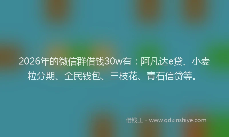 2026年的微信群借钱30w有：阿凡达e贷、小麦粒分期、全民钱包、三枝花、青石信贷等。