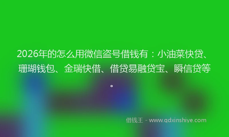 2026年的怎么用微信盗号借钱有：小油菜快贷、珊瑚钱包、金瑞快借、借贷易融贷宝、瞬信贷等。