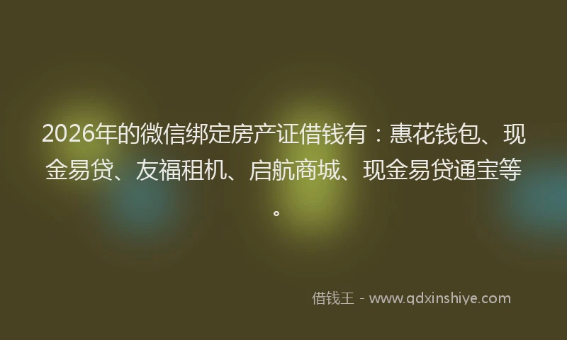 2026年的微信绑定房产证借钱有：惠花钱包、现金易贷、友福租机、启航商城、现金易贷通宝等。