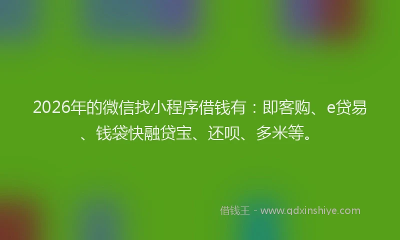 2026年的微信找小程序借钱有：即客购、e贷易、钱袋快融贷宝、还呗、多米等。