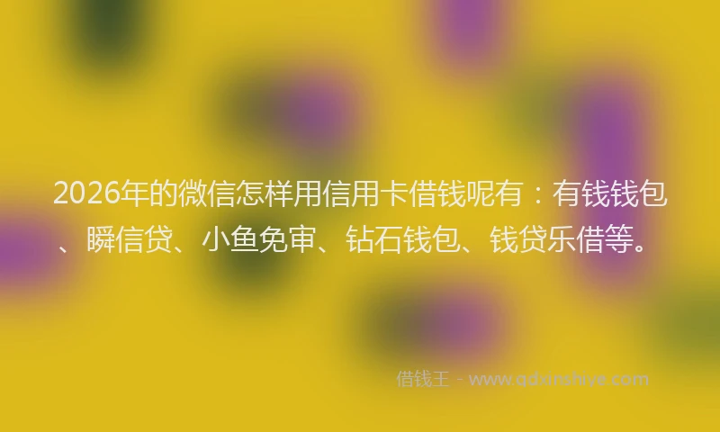 2026年的微信怎样用信用卡借钱呢有：有钱钱包、瞬信贷、小鱼免审、钻石钱包、钱贷乐借等。