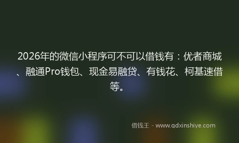 2026年的微信小程序可不可以借钱有：优者商城、融通Pro钱包、现金易融贷、有钱花、柯基速借等。