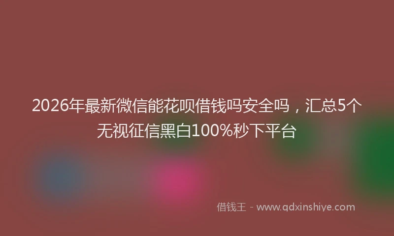 2026年最新微信能花呗借钱吗安全吗，汇总5个无视征信黑白100%秒下平台