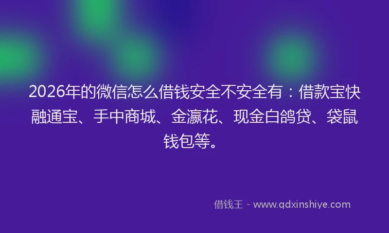 2026年的微信怎么借钱安全不安全有：借款宝快融通宝、手中商城、金瀛花、现金白鸽贷、袋鼠钱包等。