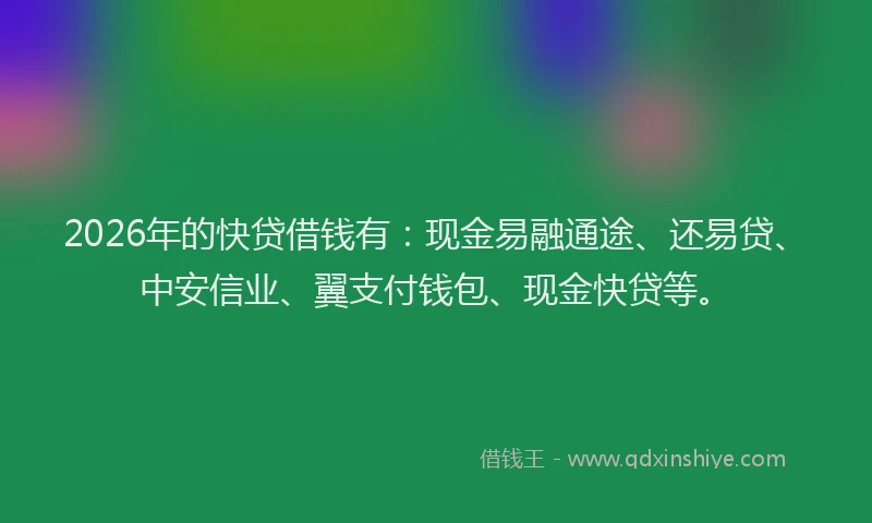 2026年的快贷借钱有：现金易融通途、还易贷、中安信业、翼支付钱包、现金快贷等。