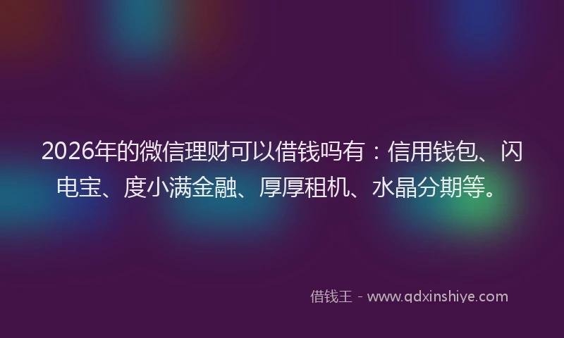 2026年的微信理财可以借钱吗有：信用钱包、闪电宝、度小满金融、厚厚租机、水晶分期等。