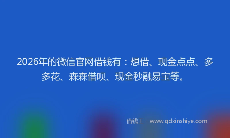 2026年的微信官网借钱有：想借、现金点点、多多花、森森借呗、现金秒融易宝等。