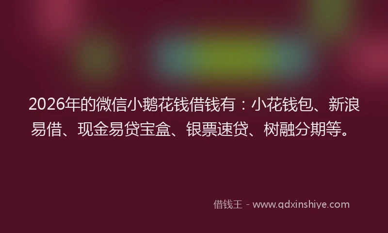 2026年的微信小鹅花钱借钱有：小花钱包、新浪易借、现金易贷宝盒、银票速贷、树融分期等。