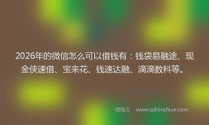2026年的微信怎么可以借钱有：钱袋易融途、现金侠速借、宝来花、钱速达融、滴滴数科等。