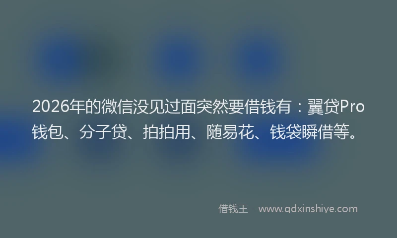 2026年的微信没见过面突然要借钱有：翼贷Pro钱包、分子贷、拍拍用、随易花、钱袋瞬借等。