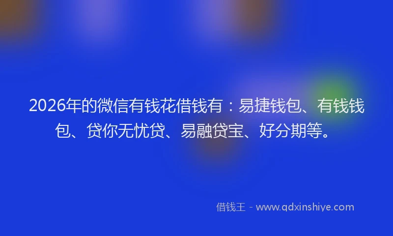 2026年的微信有钱花借钱有：易捷钱包、有钱钱包、贷你无忧贷、易融贷宝、好分期等。