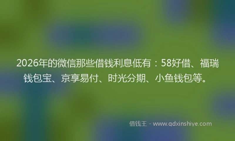 2026年的微信那些借钱利息低有：58好借、福瑞钱包宝、京享易付、时光分期、小鱼钱包等。