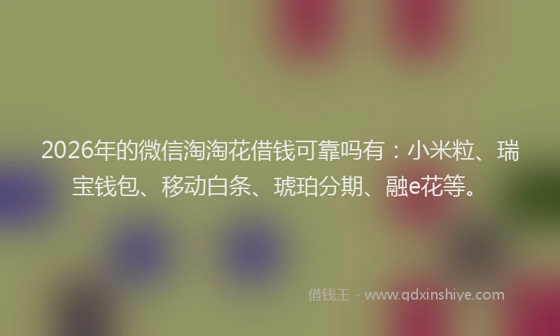 2026年的微信淘淘花借钱可靠吗有：小米粒、瑞宝钱包、移动白条、琥珀分期、融e花等。
