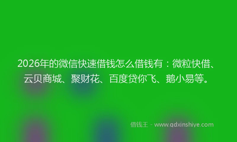2026年的微信快速借钱怎么借钱有：微粒快借、云贝商城、聚财花、百度贷你飞、鹅小易等。