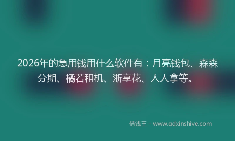 2026年的急用钱用什么软件有：月亮钱包、森森分期、橘若租机、浙享花、人人拿等。
