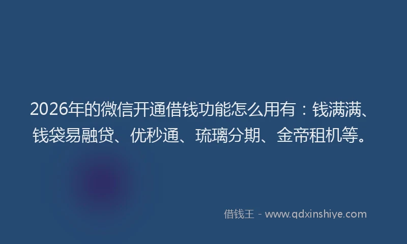 2026年的微信开通借钱功能怎么用有：钱满满、钱袋易融贷、优秒通、琉璃分期、金帝租机等。