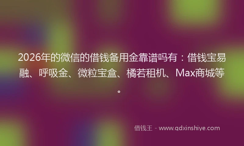 2026年的微信的借钱备用金靠谱吗有：借钱宝易融、呼吸金、微粒宝盒、橘若租机、Max商城等。