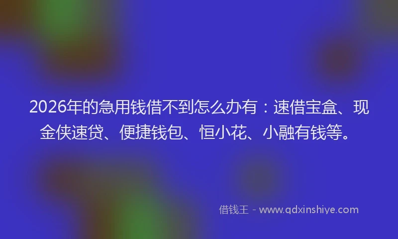 2026年的急用钱借不到怎么办有:速借宝盒、现金侠速贷、便捷钱包、恒小花、小融有钱等。