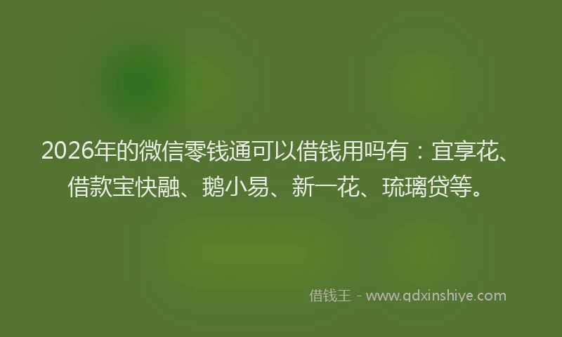 2026年的微信零钱通可以借钱用吗有：宜享花、借款宝快融、鹅小易、新一花、琉璃贷等。