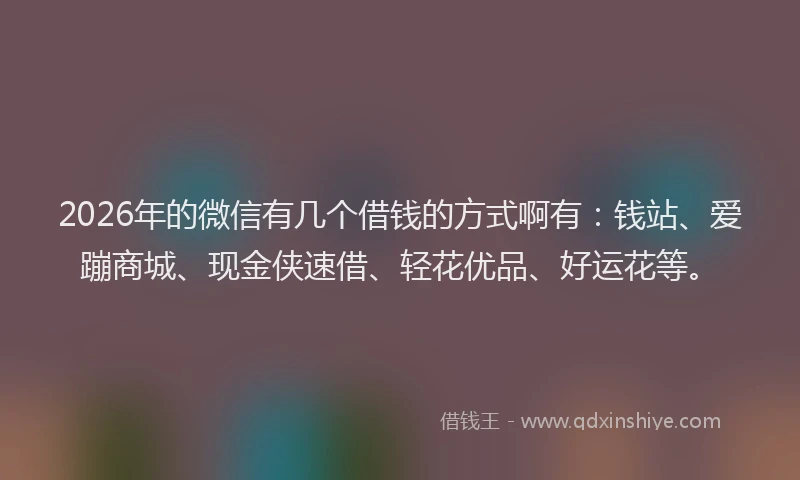 2026年的微信有几个借钱的方式啊有：钱站、爱蹦商城、现金侠速借、轻花优品、好运花等。
