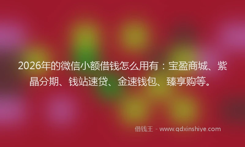 2026年的微信小额借钱怎么用有：宝盈商城、紫晶分期、钱站速贷、金速钱包、臻享购等。