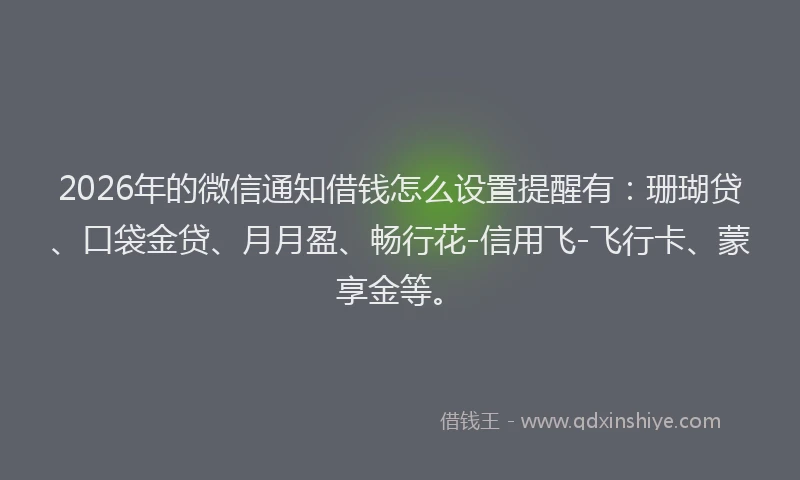 2026年的微信通知借钱怎么设置提醒有：珊瑚贷、口袋金贷、月月盈、畅行花-信用飞-飞行卡、蒙享金等。