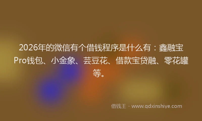2026年的微信有个借钱程序是什么有：鑫融宝Pro钱包、小金象、芸豆花、借款宝贷融、零花罐等。