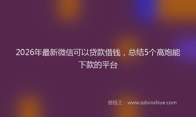 2026年最新微信可以贷款借钱，总结5个高炮能下款的平台